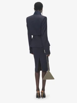 Women's Folded Lapel Single-Breasted Jacket in Navy