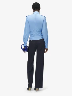 Women's Gathered Long-Sleeved Shirt in Blue