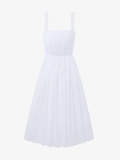 Women's Gathered Midi Dress in Optical White