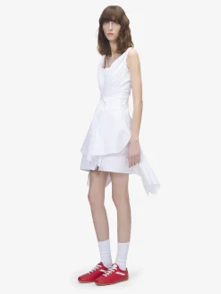 Women's Gathered Mini Dress in Optical White