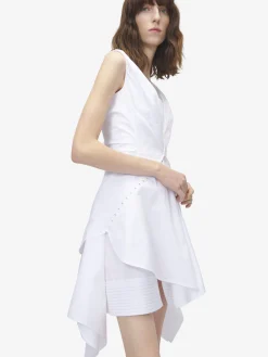 Women's Gathered Mini Dress in Optical White