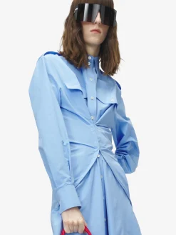 Women's Gathered Shirt Dress in Blue