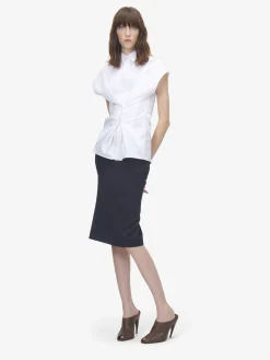 Women's Gathered Short-Sleeved Shirt in Optical White