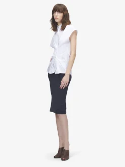 Women's Gathered Short-Sleeved Shirt in Optical White