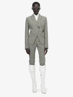 Women's Gingham Check Cutaway Jacket in Black/Ivory