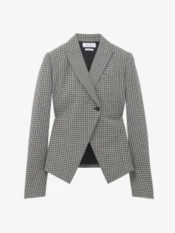 Women's Gingham Check Cutaway Jacket in Black/Ivory