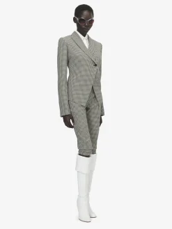 Women's Gingham Check Cutaway Jacket in Black/Ivory