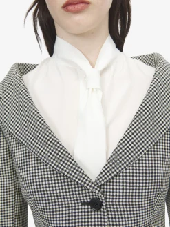Women's Gingham Check Off-the-shoulder Harness Jacket in Black/Ivory