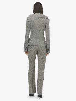 Women's Gingham Check Tailored Trousers in Black/Ivory