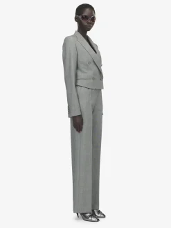 Women's Grisaille Wool Tailored Trousers in Black/Ivory