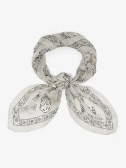Women's Hand-painted Skull Foulard in Ivory/Black