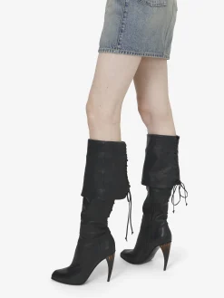 Women's Horn Heel Knee-High Boot in Black