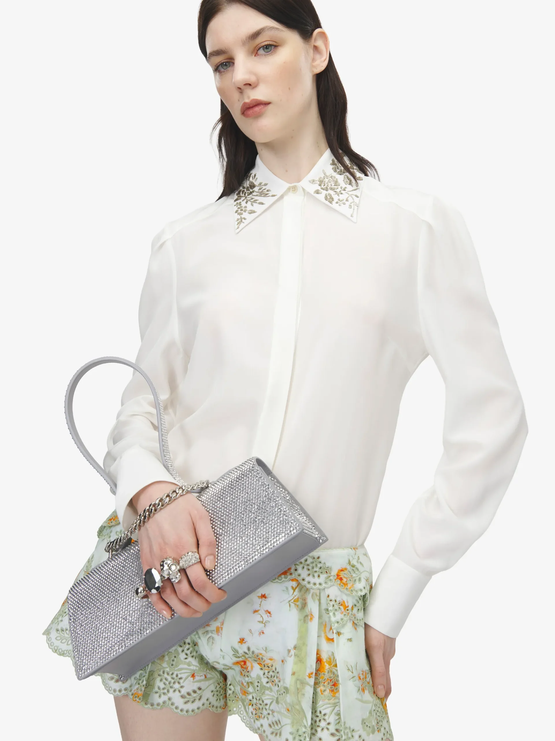 Women's Jewelled Top Handle in Silver-finish