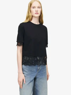 Women's Lace Detail T-shirt in Black