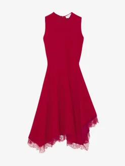 Women's Lace Trim A-Line Dress in Red