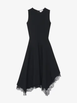 Women's Lace Trim A-Line Dress in Black