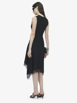 Women's Lace Trim A-Line Dress in Black