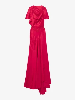 Women's Lace Trim Evening Dress in Red