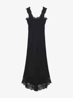 Women's Lace Trim Midi Dress in Black