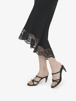 Women's Lace Trim Midi Dress in Black