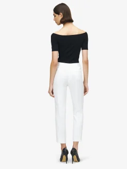 Women's Leaf Crepe Cigarette Trouser in Light Ivory