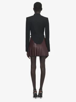 Women's Leather Pleated Mini Skirt in Burgundy