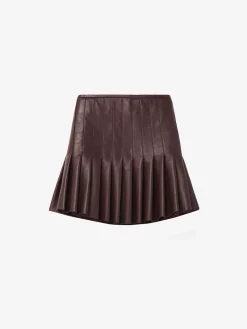 Women's Leather Pleated Mini Skirt in Burgundy
