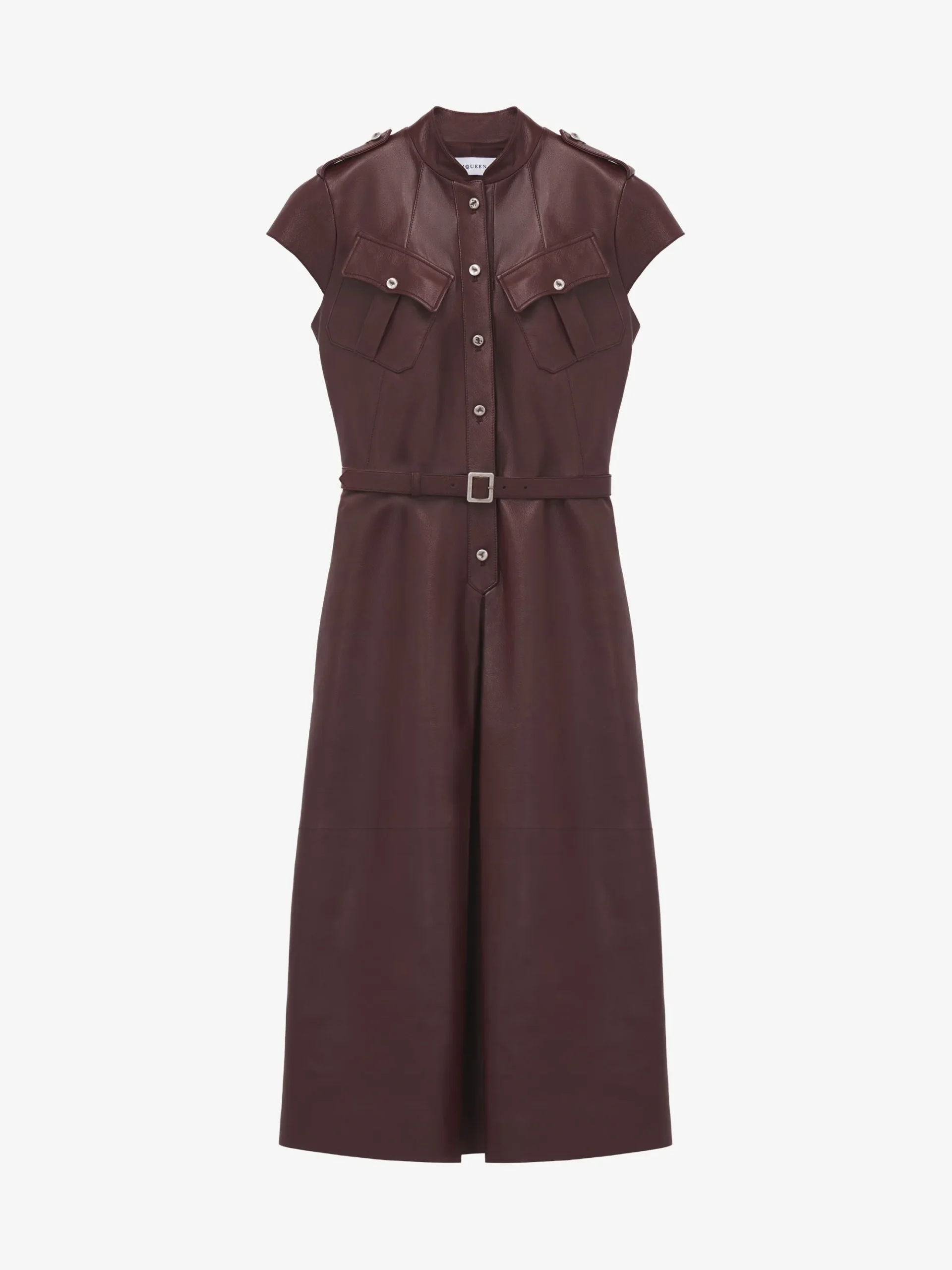 Women's Leather Uniform Midi Dress in Burgundy