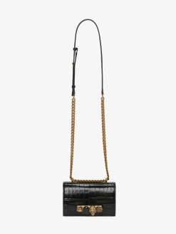 Women's Mini Jewelled Satchel in Black/Gold