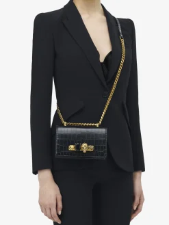 Women's Mini Jewelled Satchel in Black/Gold