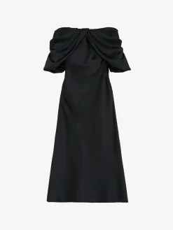 Women's Off-the-shoulder Draped Evening Dress in Black