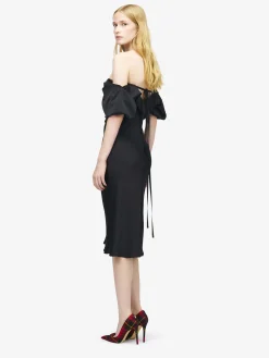 Women's Off-the-shoulder Draped Evening Dress in Black