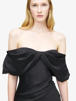 Women's Off-the-shoulder Draped Evening Dress in Black