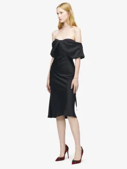 Women's Off-the-shoulder Draped Evening Dress in Black