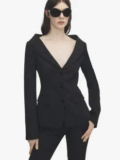 Women's Off-the-shoulder Harness Jacket in Black