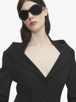 Women's Off-the-shoulder Harness Jacket in Black