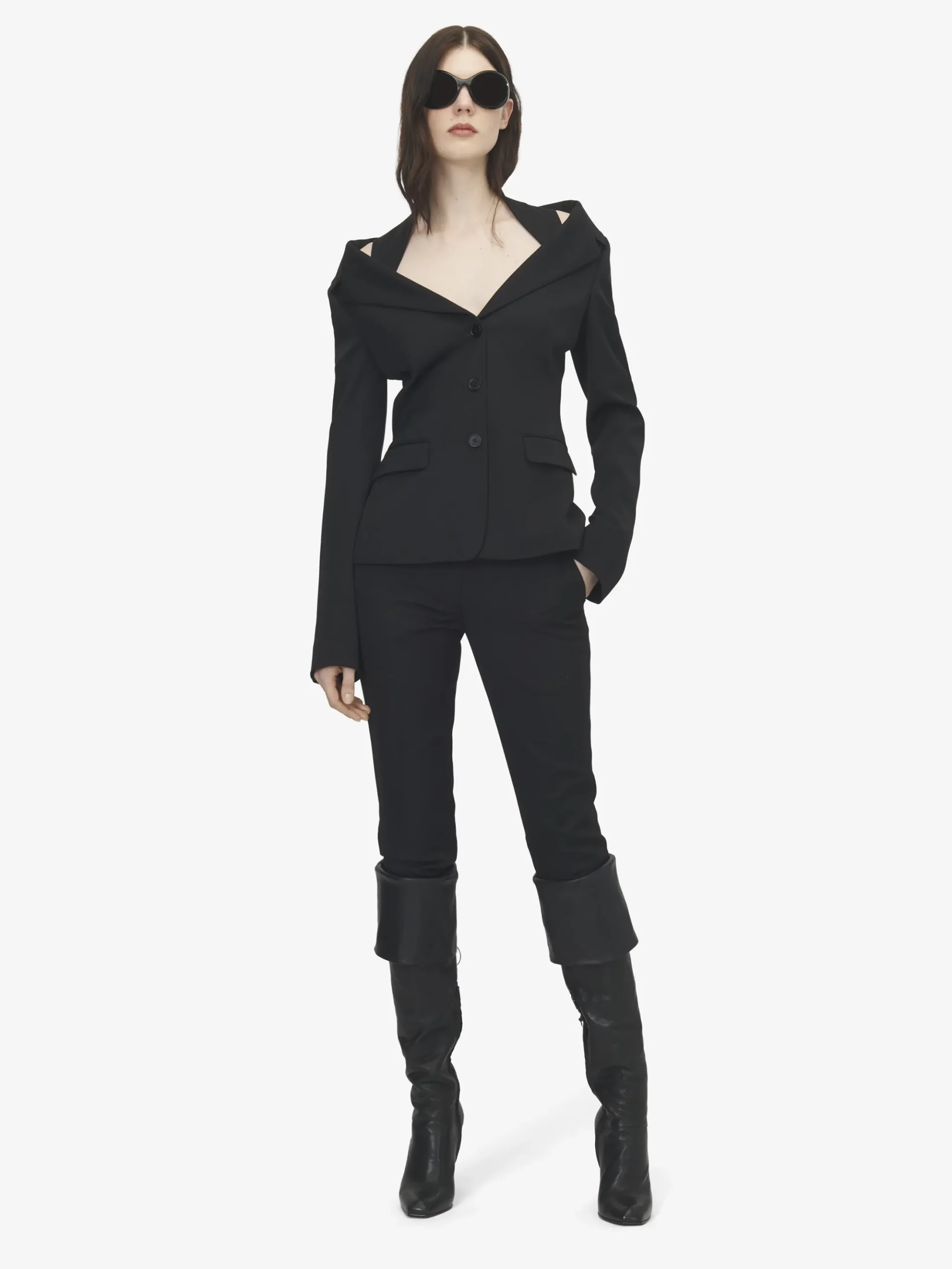 Women's Off-the-shoulder Harness Jacket in Black