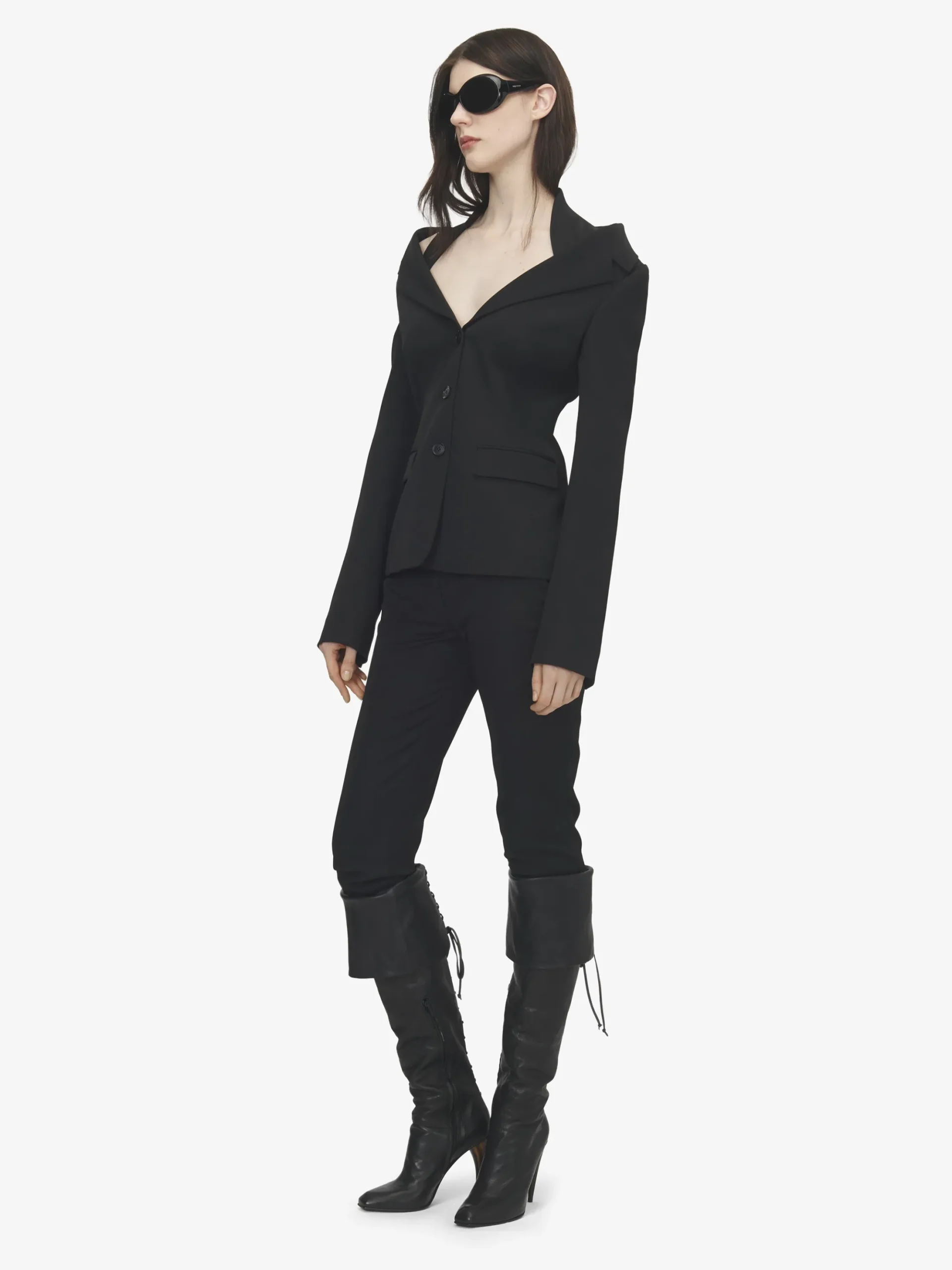 Women's Off-the-shoulder Harness Jacket in Black