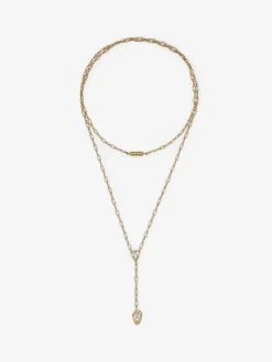 Women's Pavé Skull Necklace in Pale Gold-finish