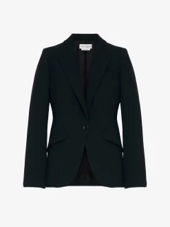Women's Peak Shoulder Leaf Crepe Jacket in Black