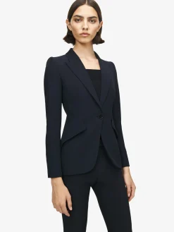 Women's Peak Shoulder Leaf Crepe Jacket in Black