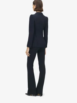 Women's Peak Shoulder Leaf Crepe Jacket in Black