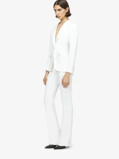 Women's Peak Shoulder Leaf Crepe Jacket in Light Ivory