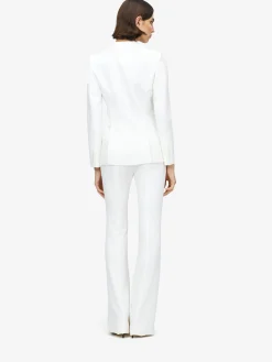 Women's Peak Shoulder Leaf Crepe Jacket in Light Ivory
