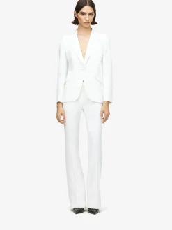 Women's Peak Shoulder Leaf Crepe Jacket in Light Ivory