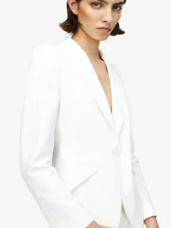 Women's Peak Shoulder Leaf Crepe Jacket in Light Ivory