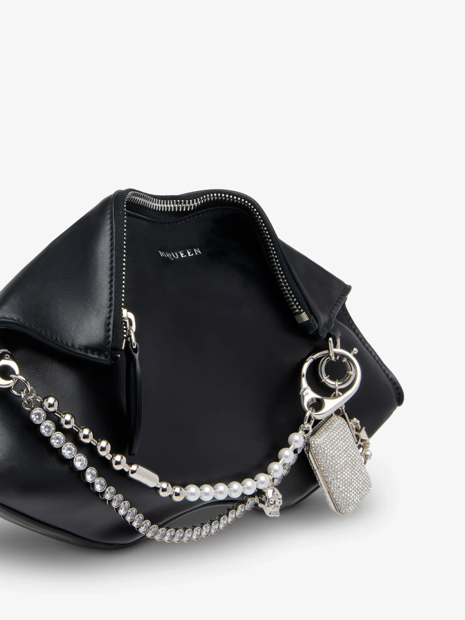 Women's Pearl & Crystal Double Chain Charm in Palladium