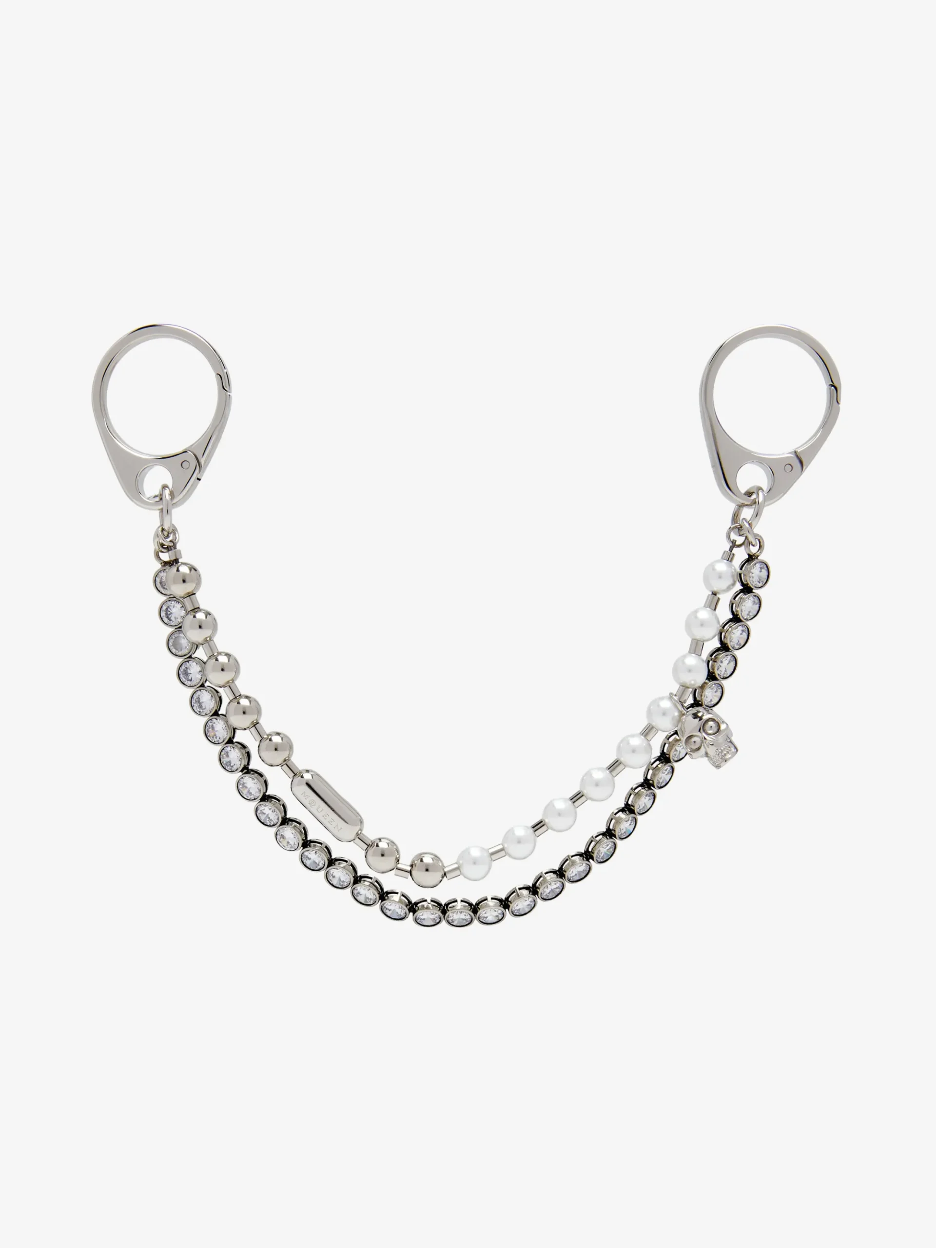 Women's Pearl & Crystal Double Chain Charm in Palladium