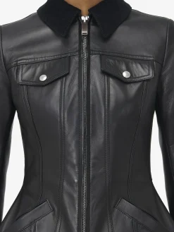 Women's Peplum Leather Jacket in Black