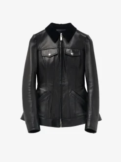 Women's Peplum Leather Jacket in Black